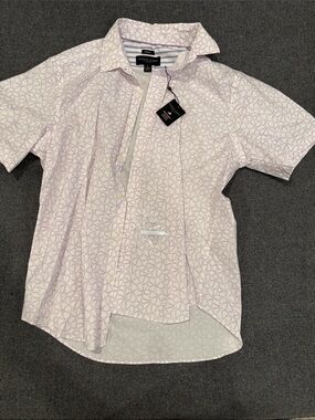 Pronto Uomo Men's Short-Sleeve Shirt Modern Fit Pink Geometric